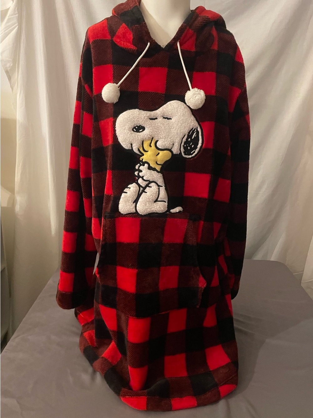 Peanuts Red & Black Buffalo Plaid Snoopy Hooded Pajama Nightshirt